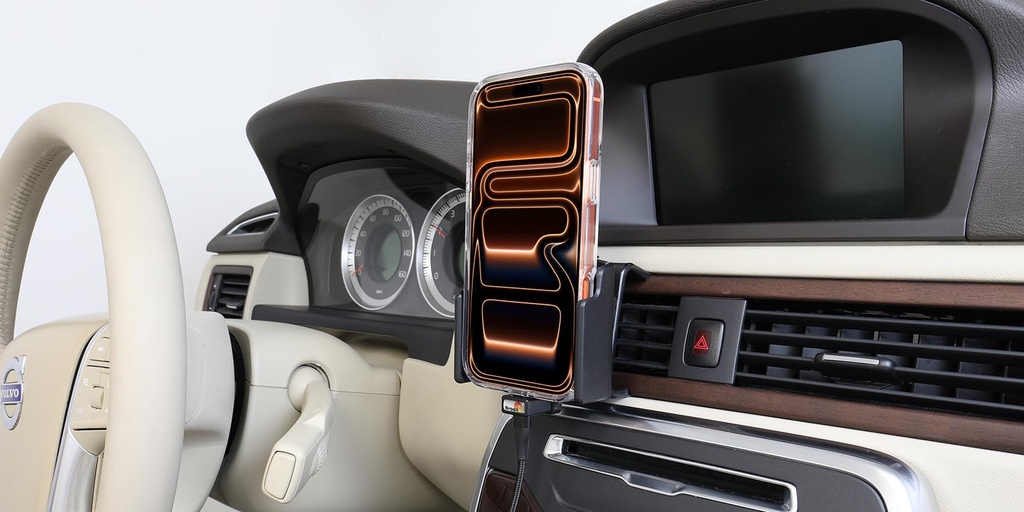 Aktiivipidike 2 USB tupsyt säädettävä leveys 75-89 mm paksuus 8-12 mm Apple iPhone 15 16 17