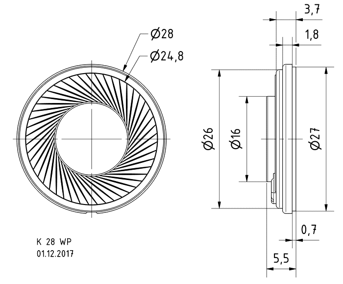 Kaiutin 28 mm 1/2W 8 ohm, Visaton