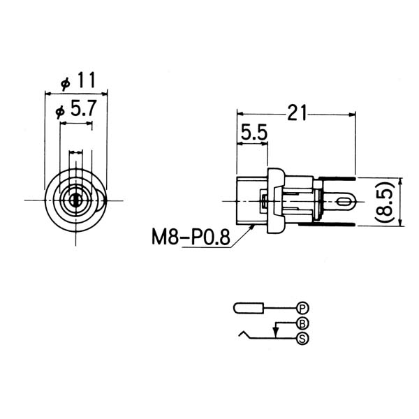 DC-runko 2,5mm mutterilla MJ-22 metalli Marushin