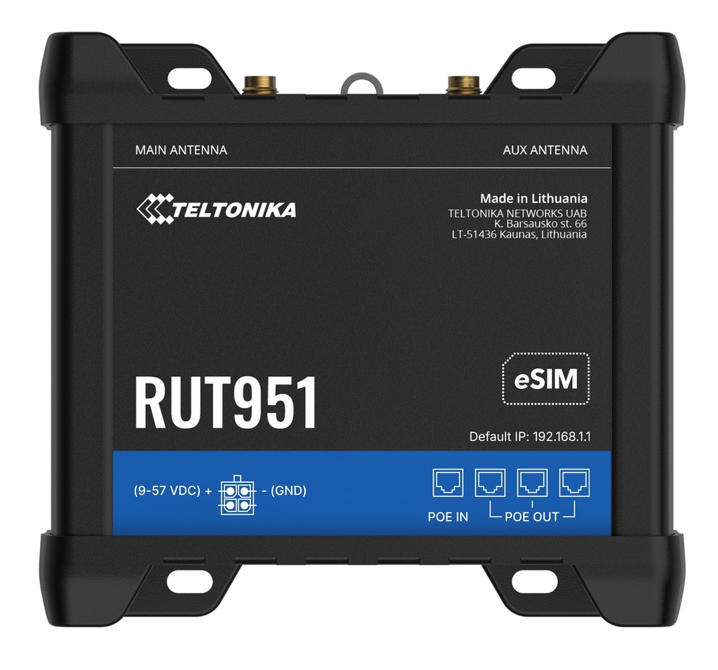 4G/LTE/WiFi -reititin Cat4, 2 SIM paikkaa, eSIM, POE+ virransyöttö