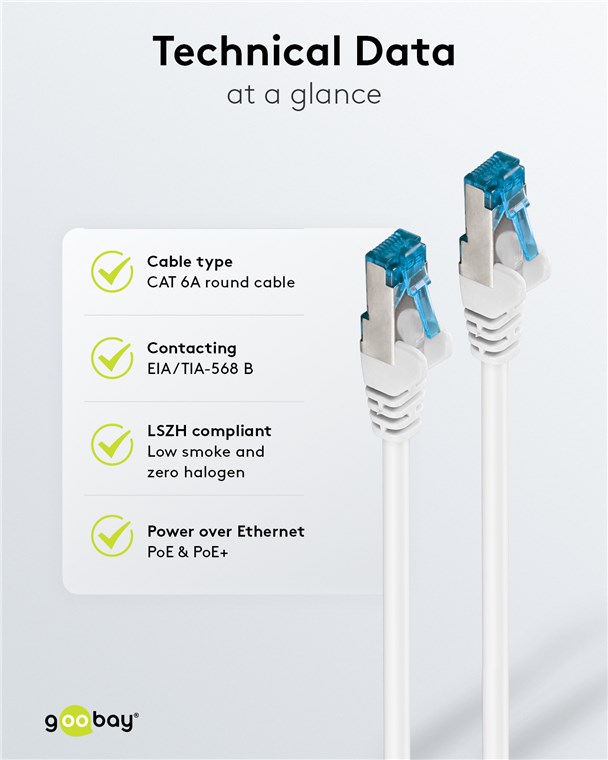 CAT6a-välijohto S/FTP LSZH CU yli sata versiota
