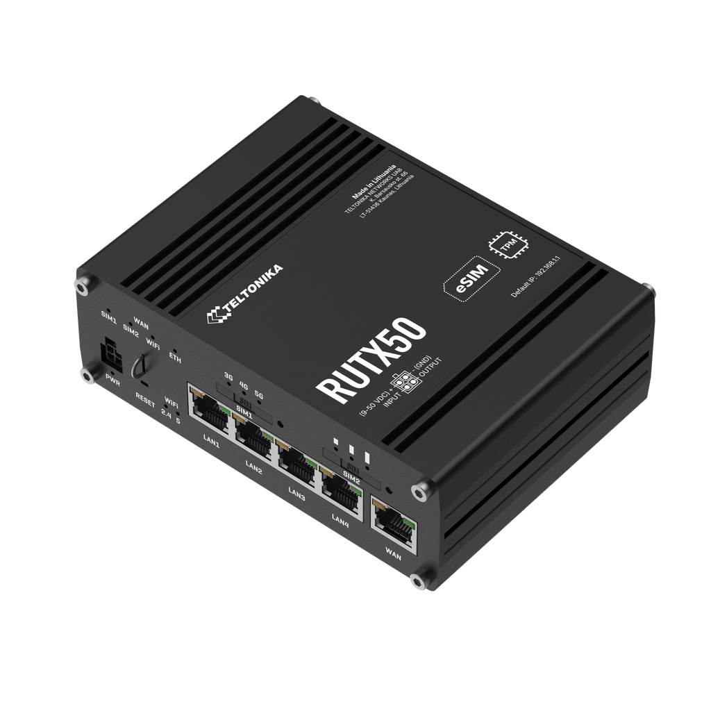 5G reititin WiFi GPS 5xEthernet 2 SIM paikkaa Teltonika Cat20