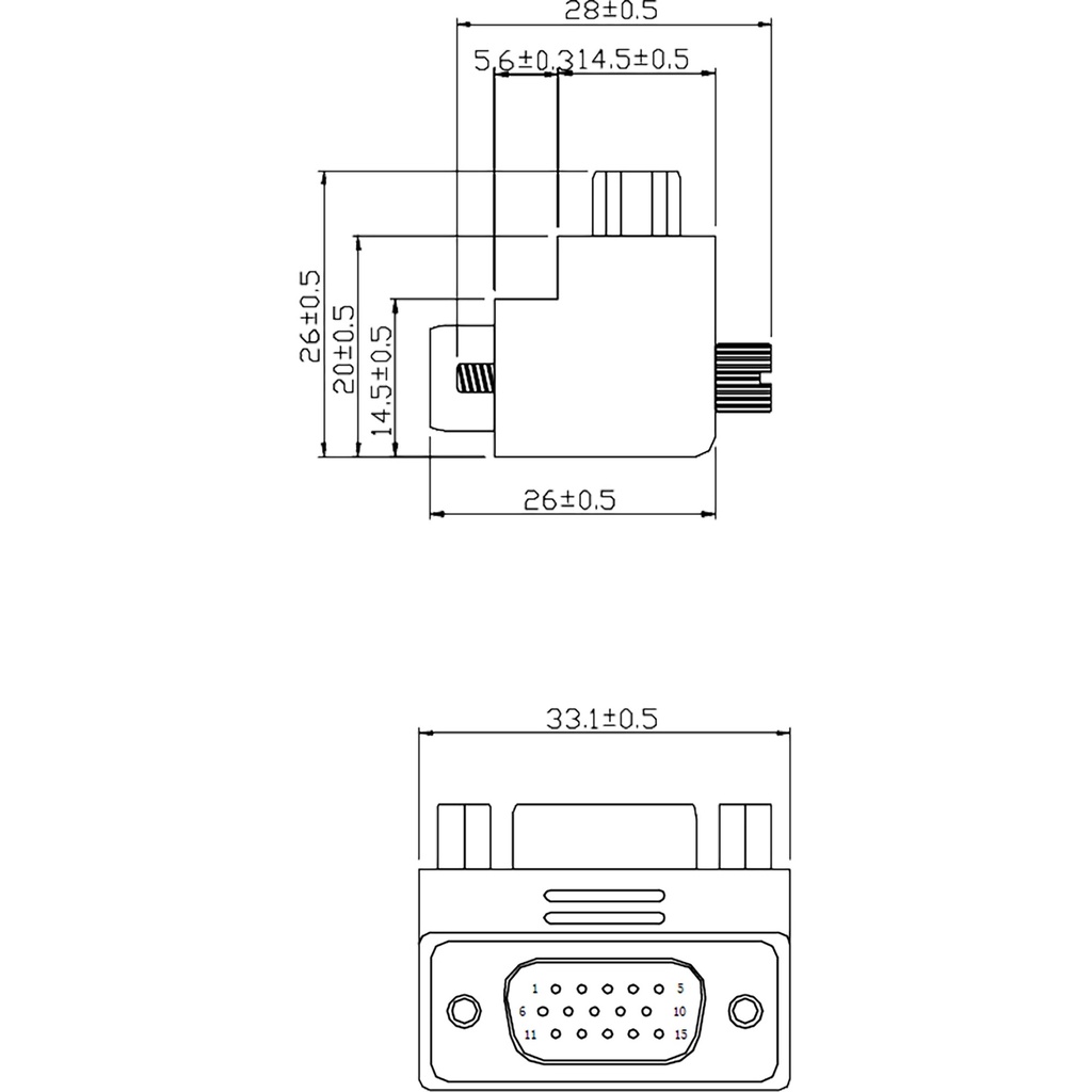 Adapteri VGA-naaras/VGA-uros 90°-kulma