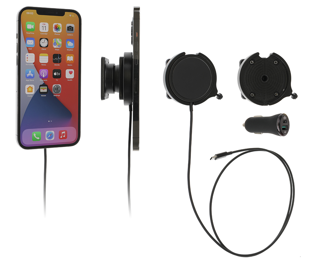 Brodit 216325 Aktiv hållare med kulled ciggkontakt MagSafe Apple iPhone 12 ->