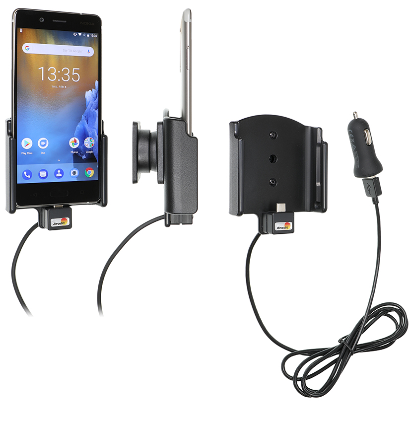 Brodit 721030 Aktiv hållare ciggkontakt 2,1A Nokia 8