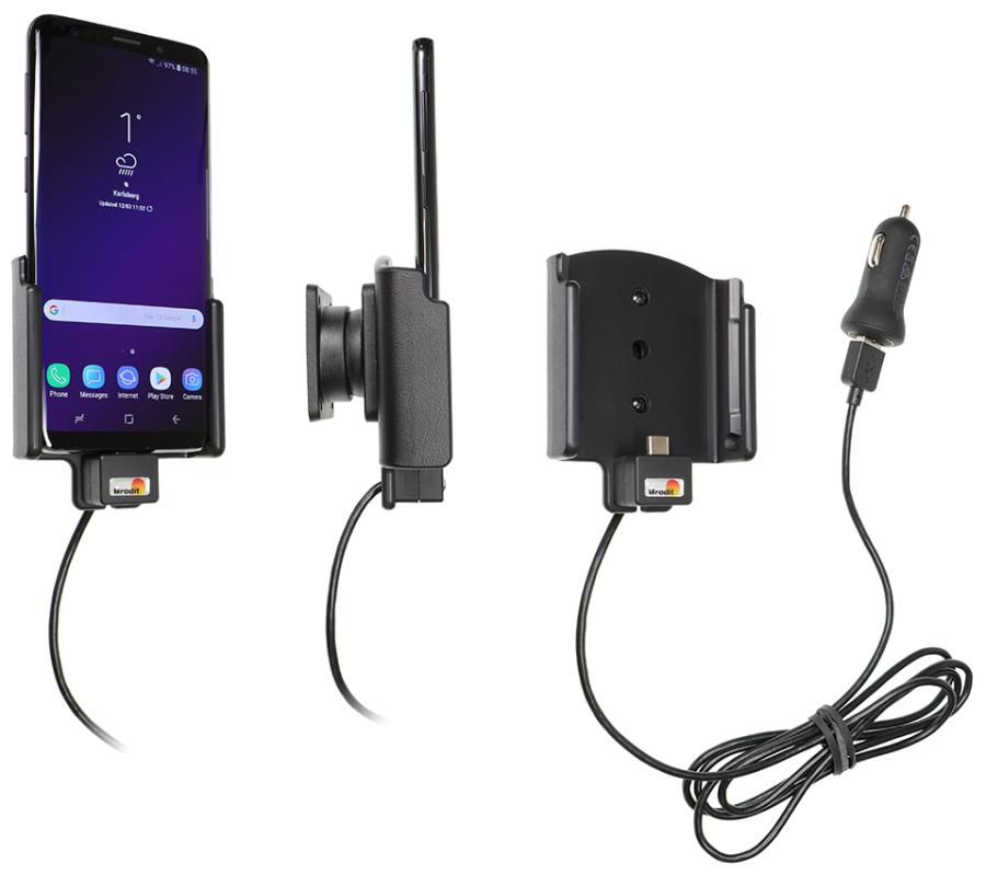 Brodit 721038 Aktiv hållare med kulled USB-kabel och cigg-adapter Samsung Galaxy S9