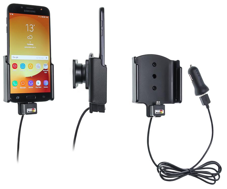 Brodit 721004 Aktiv hållare med kulled USB-kabel och cigg-adapter Samsung Galaxy J7 2017 SM-J730F