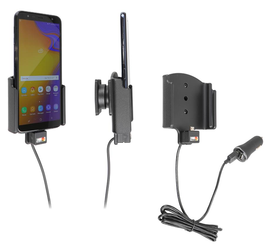 Brodit 721086 Aktiv hållare med kulled USB-kabel och cigg-adapter Samsung Galaxy J4+