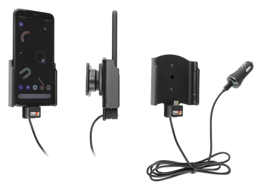 Brodit 721176 Aktiv hållare med kulled USB-kabel och cigg-adapter Google Pixel 4