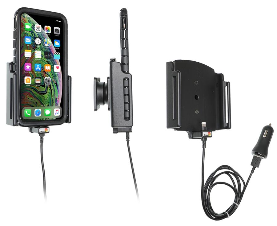 Brodit 721083 Aktiv hållare med kulled USB-kabel och cigg-adapter Apple iPhone 11 ProMax/Xs Max