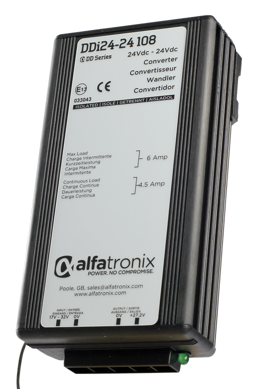 Isolerad spänningsstabilisator, 24 V in ±30 %, ut ±15 %, 108 W, 4,5/6 A