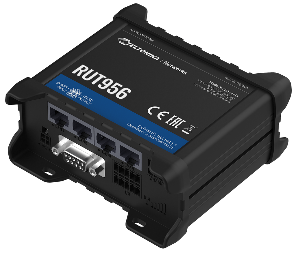 4G/LTE/WLAN -reititin Cat4 2xSIM GPS I/O RS232/485 liitännät