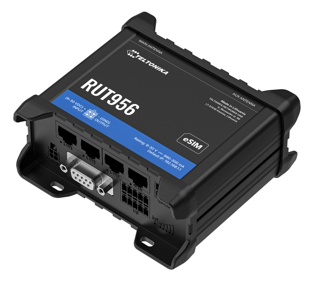 4G-reititin RS232/485 WiFi4 GPS I/O liitännät  2xSIM eSIM CAT4