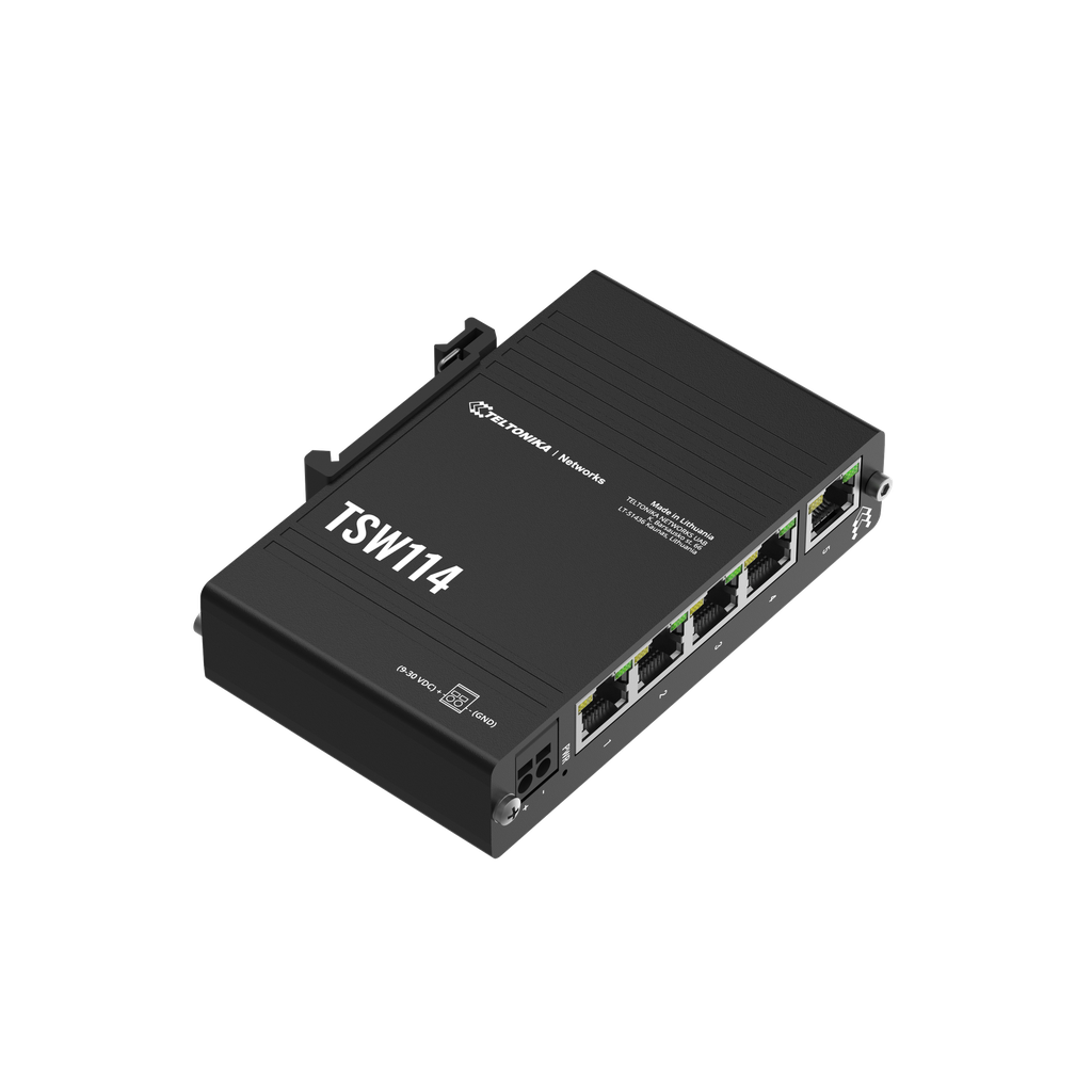 5-portars kompakt 1000 Mbps-switch med DIN-skenefäste