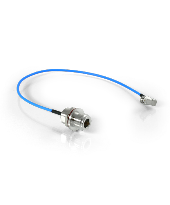RF Adapter Cable, 30 cm RG405, N Female Bulkhead to Right-Angle RP-SMA Male