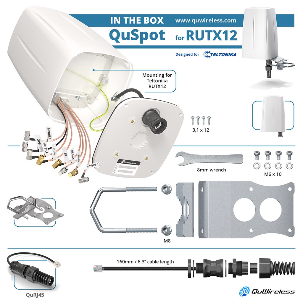 QuSpot kotelo sopii RUTX12/X14 integroitu 4G+WiFi+GPS antenni
