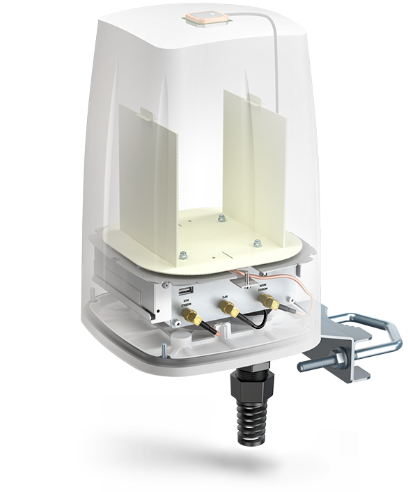 QuSpot kapsling RUTx09/m09 reittimelle med integrerade 4G- och GPS-antenner