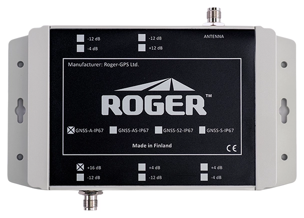 Roger GNSS line amplifier 16 dB, TNC female, IP67