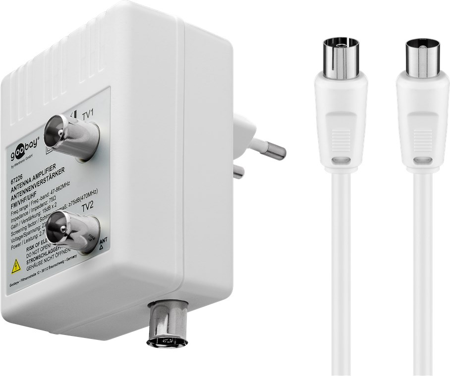Inline amplifier 2×15 dB DVB-T/DVB-T2/DVB-C