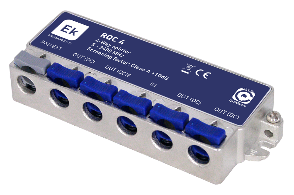 Splitter 1/4 5-2400 MHz quick-connect 10 dB DC pass