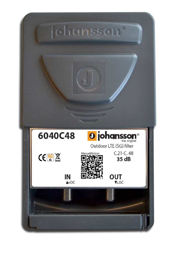 Spärrfilter LTE/Virve/@450 -35 dB passband 470-694 MHz, RED