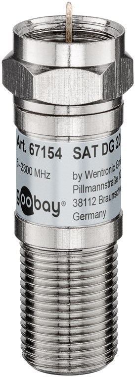 Fixed attenuator 20 dB F male/female 75 Ω 5-2300 MHz DC pass
