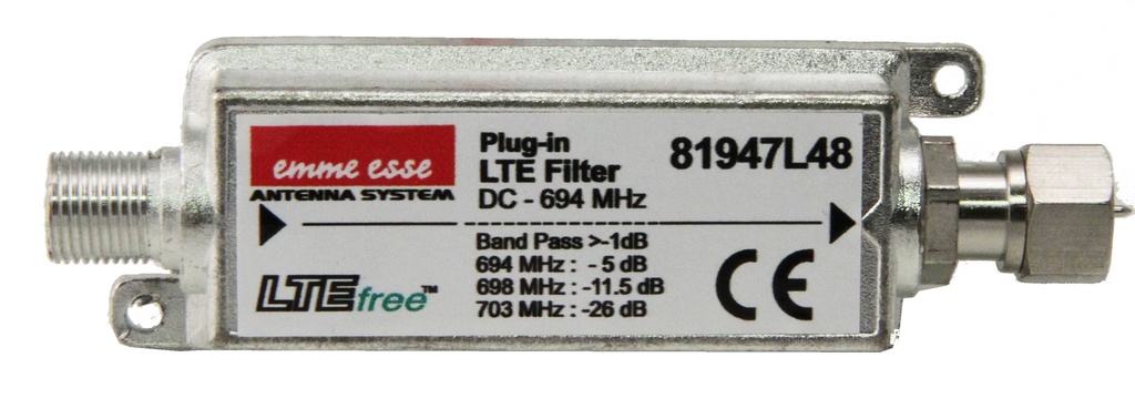 Spärrfilter LTE 5-48 linjekapsling F-hane/F-hona 8 cells LTE700