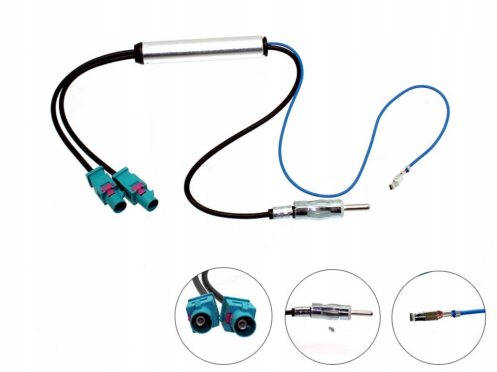 antennadapter 2×Fakra-hane/DIN-hane med kabel+strömförsörjning