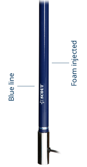 Båtantenn 3 dB VHF glasfiber 2,4 m blå 5 m kabel RG58