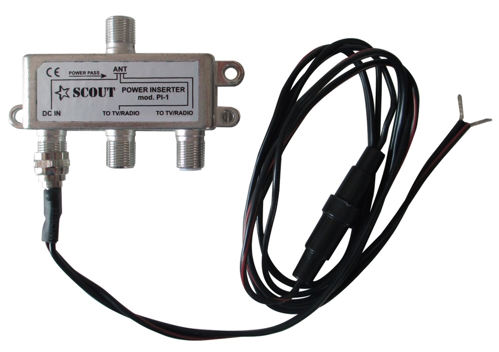 12 V power adapter/F splitter with 250 mA fuse