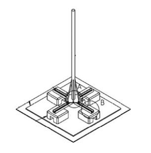 Roof mast Ø60 mm, L=2000 mm, 4 concrete weights 300×300×150 mm, 30 kg