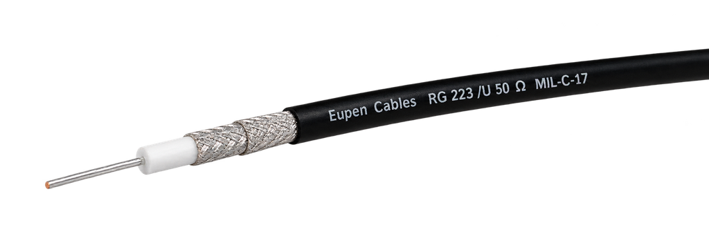 RG223-kaapeli 50 Ohm 0,9/4,0mm Ø5,4mm Hopeoitu 900Mhz@45dB Fca