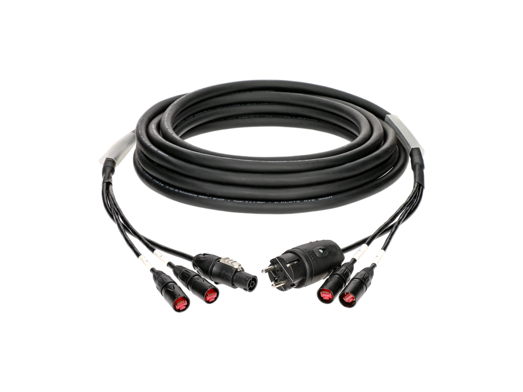 2×EtherCON+Schuko/2×EtherCON+PowerCON CAT & POWER-hybridi 10 m musta