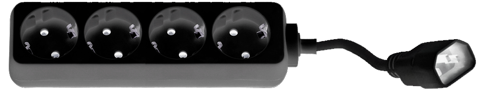 Jatkojohto 4-os Suko 1,5m musta IEC-C14-uros, esim. UPS-käyttöön