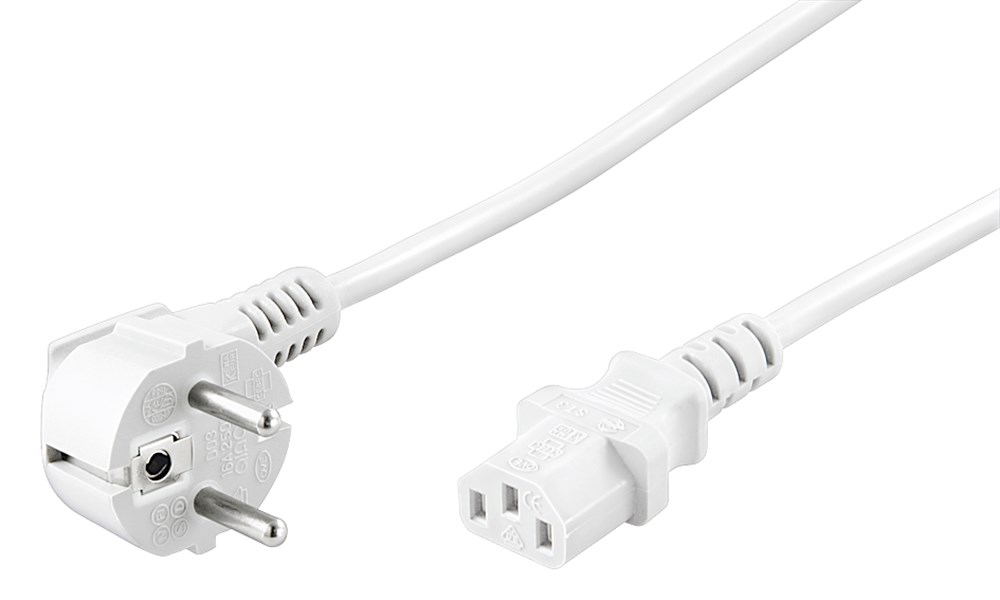 nätkabel jordad vinklad 5 m vit type F CEE 7/7 > C13 IP 9002150 V