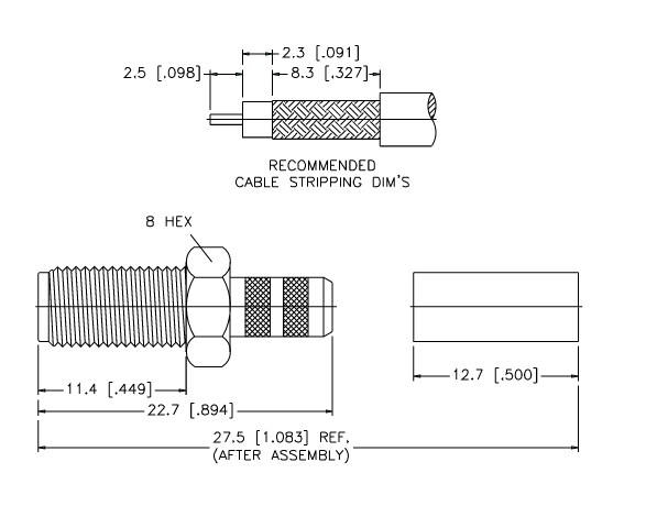 SMA-hona crimp RG174/316 SMA6111A4