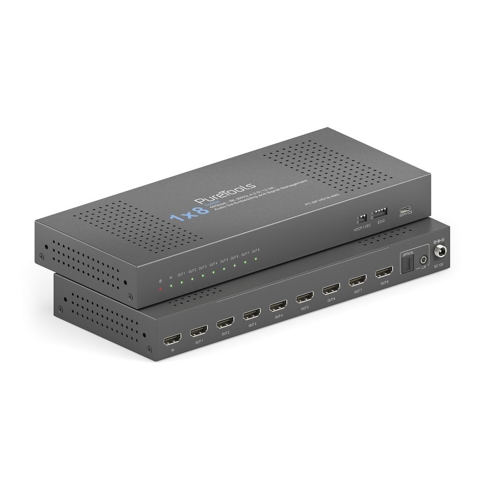 1x8 HDMI 2.1 splitter 48Gbps 8K scaler audio utgång EDID CEC