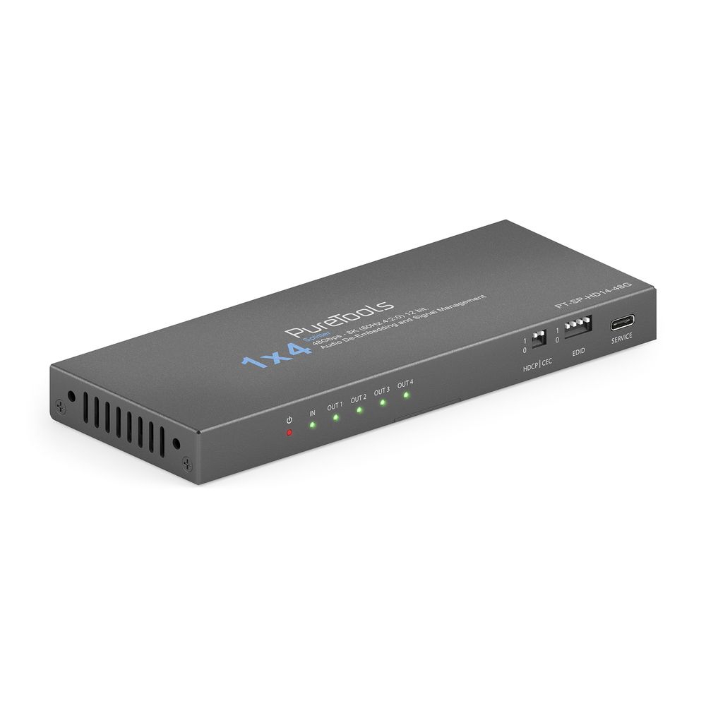 1x4 HDMI 2.1 splitter 48Gbps 8K scaler audio output EDID CEC