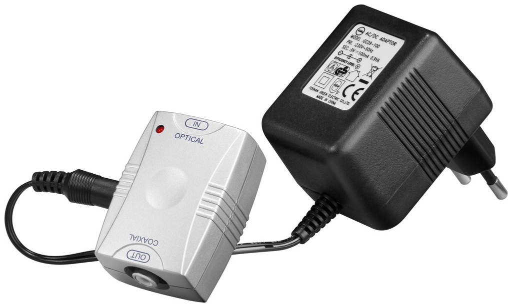 Optical/coaxial-converter Toslink > RCA 6 V/250mA incl.,power supply included