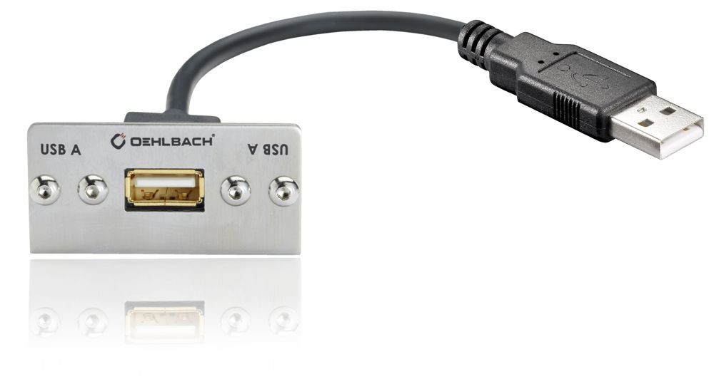 PRO IN-platta, USB 2.0 typ A hona/hane, 50x25 mm, 20 cm anslutningskabel