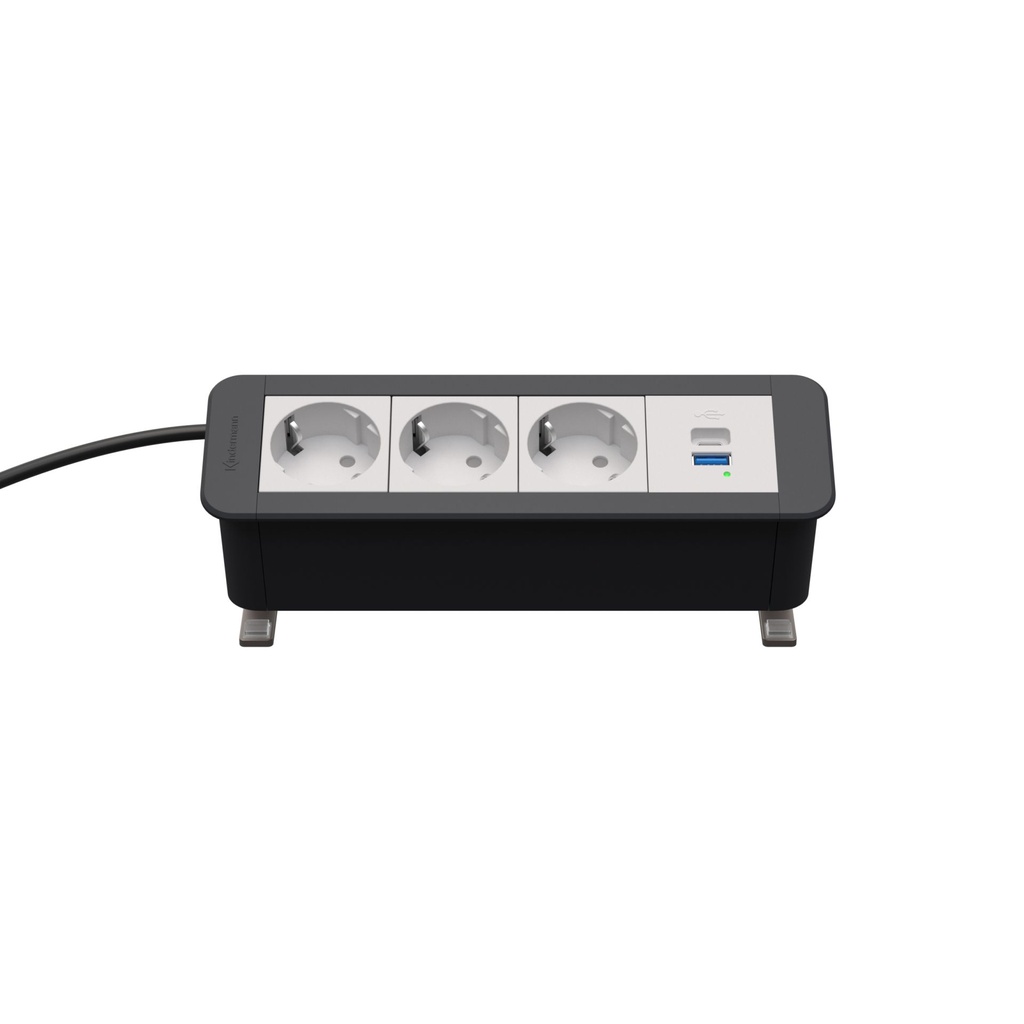 CablePort Office Desk 4-mod 3*Schuko 1*USB A QC3.0 + C PD3.0