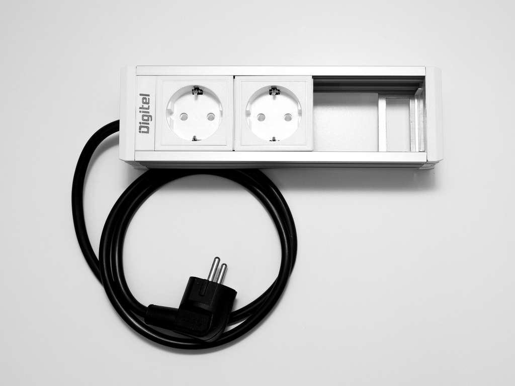 UPDL modul4 2Schuko 1,5 ledig aluminium/vit 1 m Schukokabel