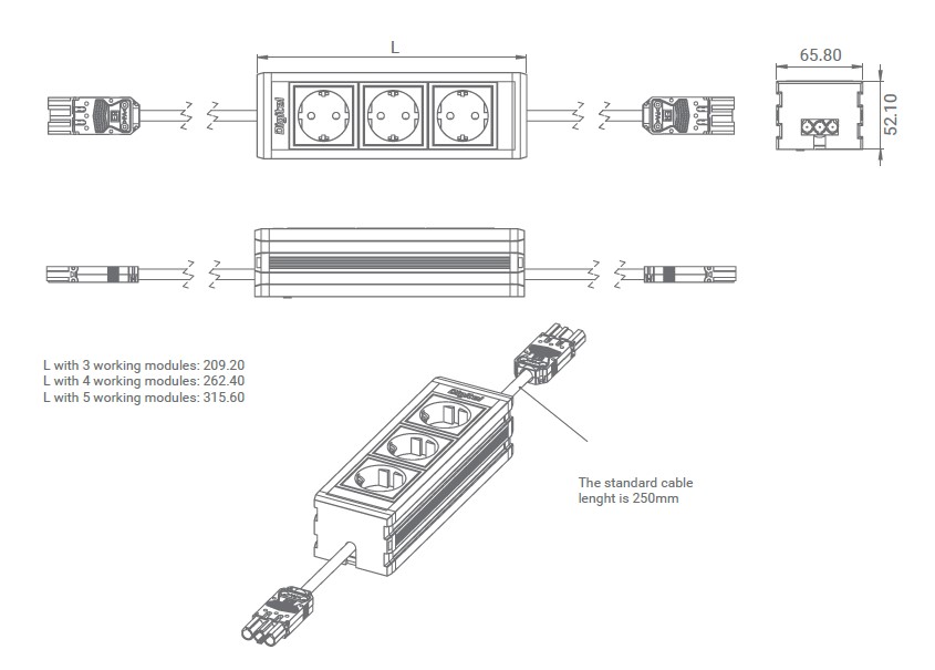 UPD ExtraPower3 vit 3Schuko längd 209 mm