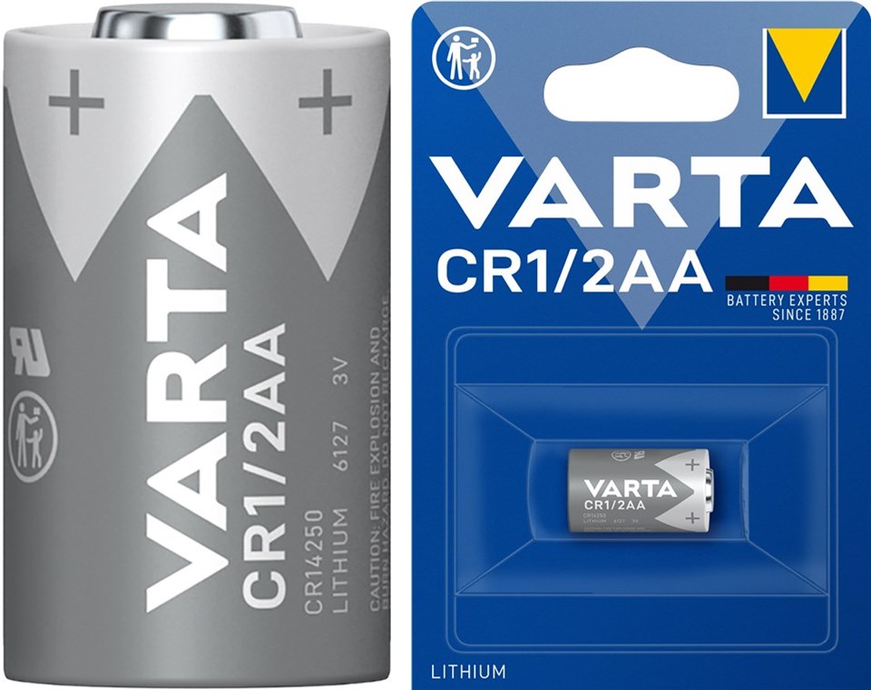 CR1/2AA litiumbatteri, 3 V, 950 mAh, Ø14,5 × 24,9 mm, motsvarar CR14250