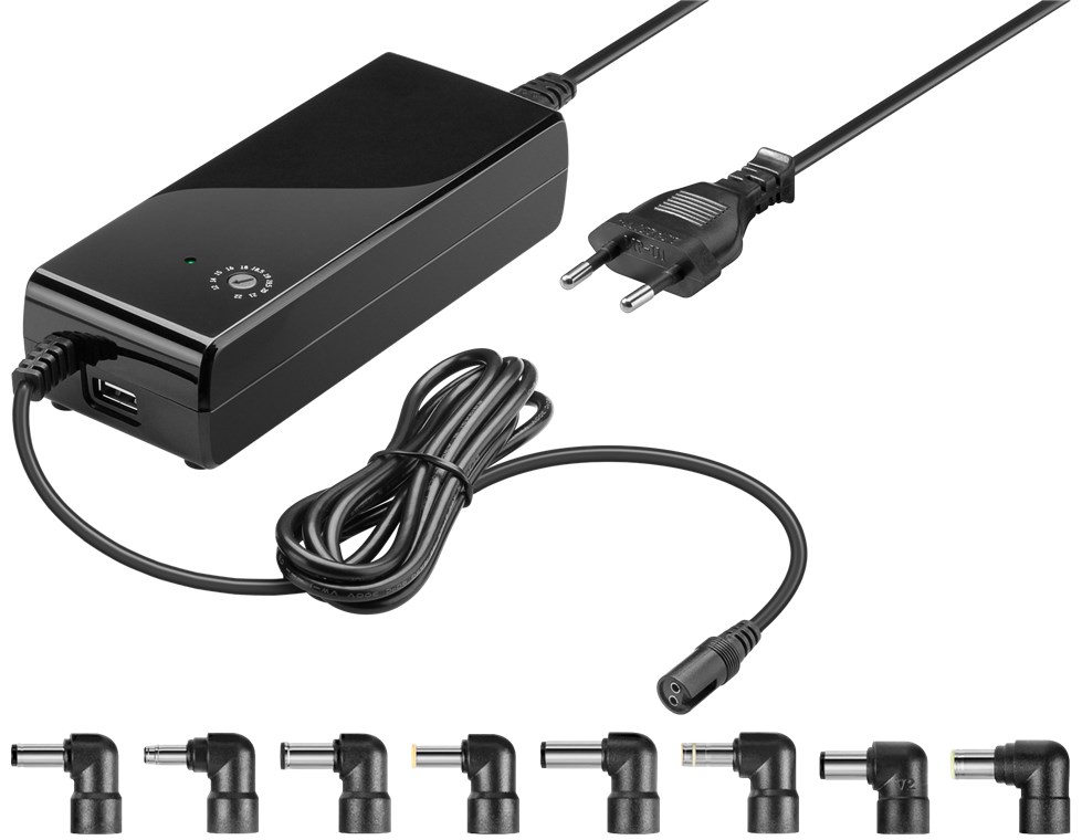 Nätadapter, 12–22 V/3,7–6 A, USB och 8 DC-kontakter