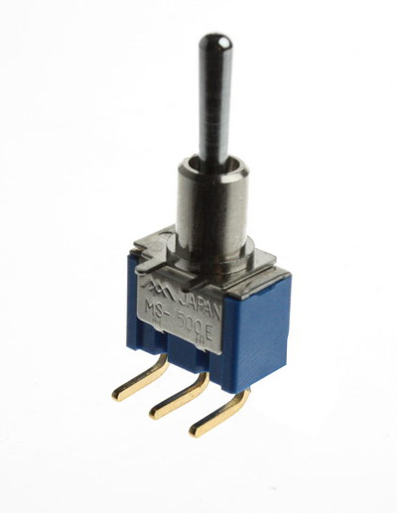 Toggle switch 3-pin (ON)-OFF-(ON) right-angle