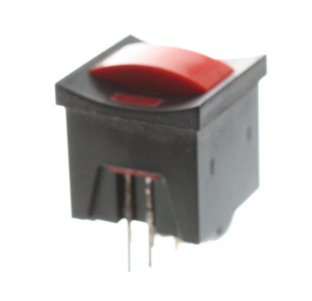 Push-button switch, 6-pin, red button and red LED, 0.1 A, 30 V