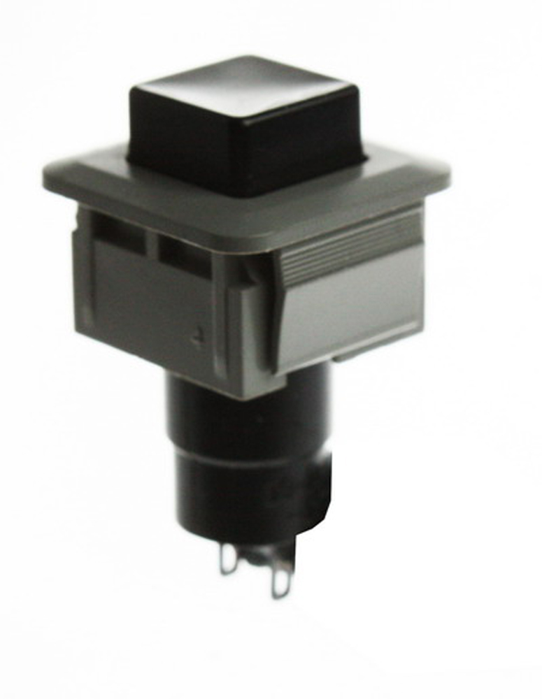 Momentary push-button switch, 2-pin, black button cap