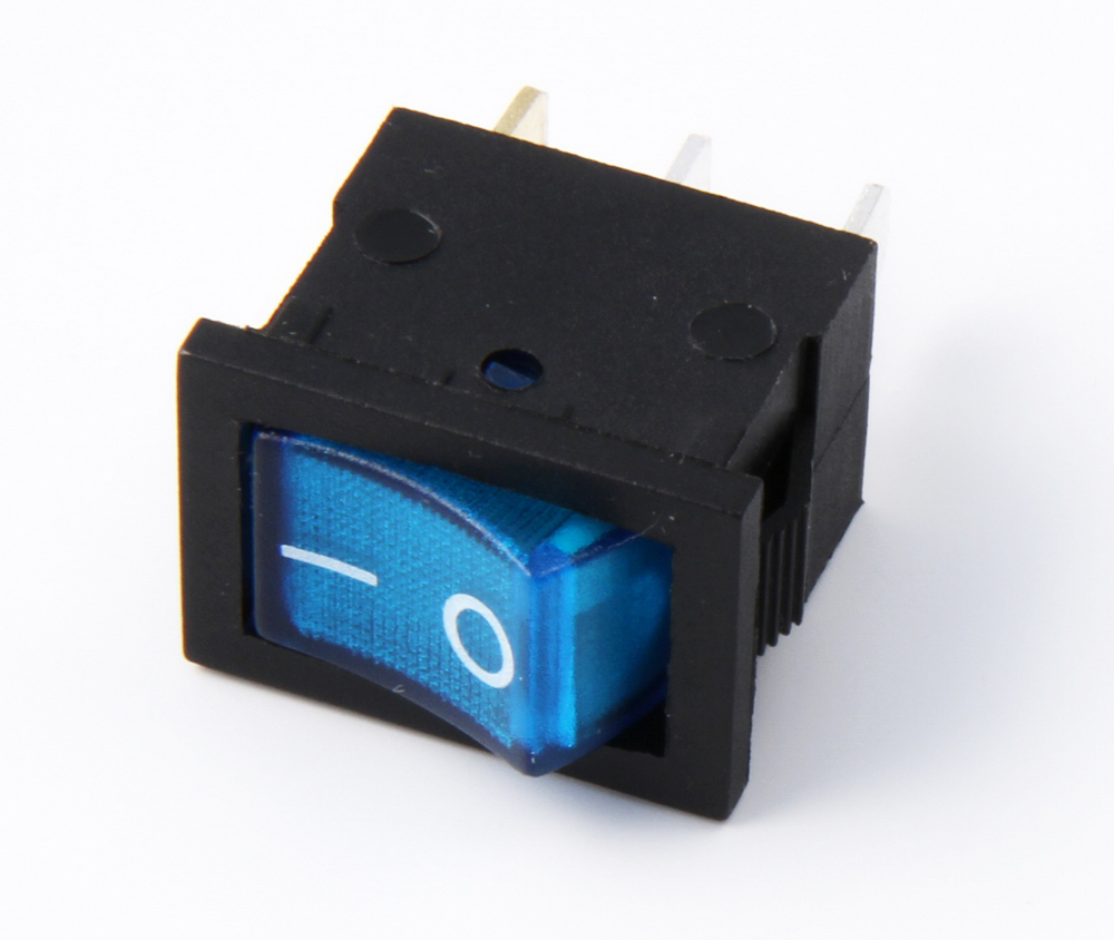 Illuminated rocker switch, ON-OFF, blue, 13 × 18.5 mm