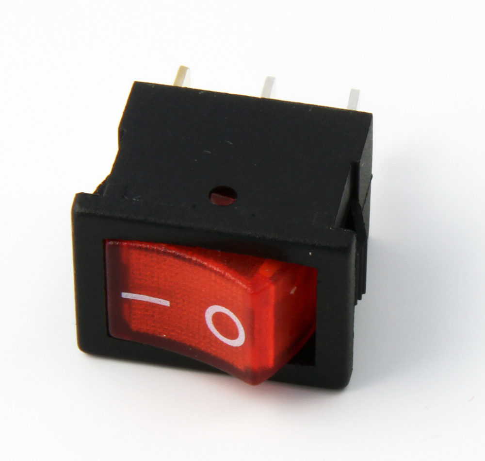 Illuminated rocker switch, ON-OFF, red, 13 × 18.5 mm